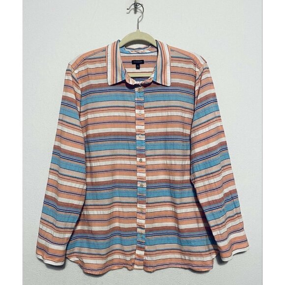 Talbots Button Up Top Womens XL Horizontal Stripes Embroidered Southwestern Boho - Picture 1 of 7